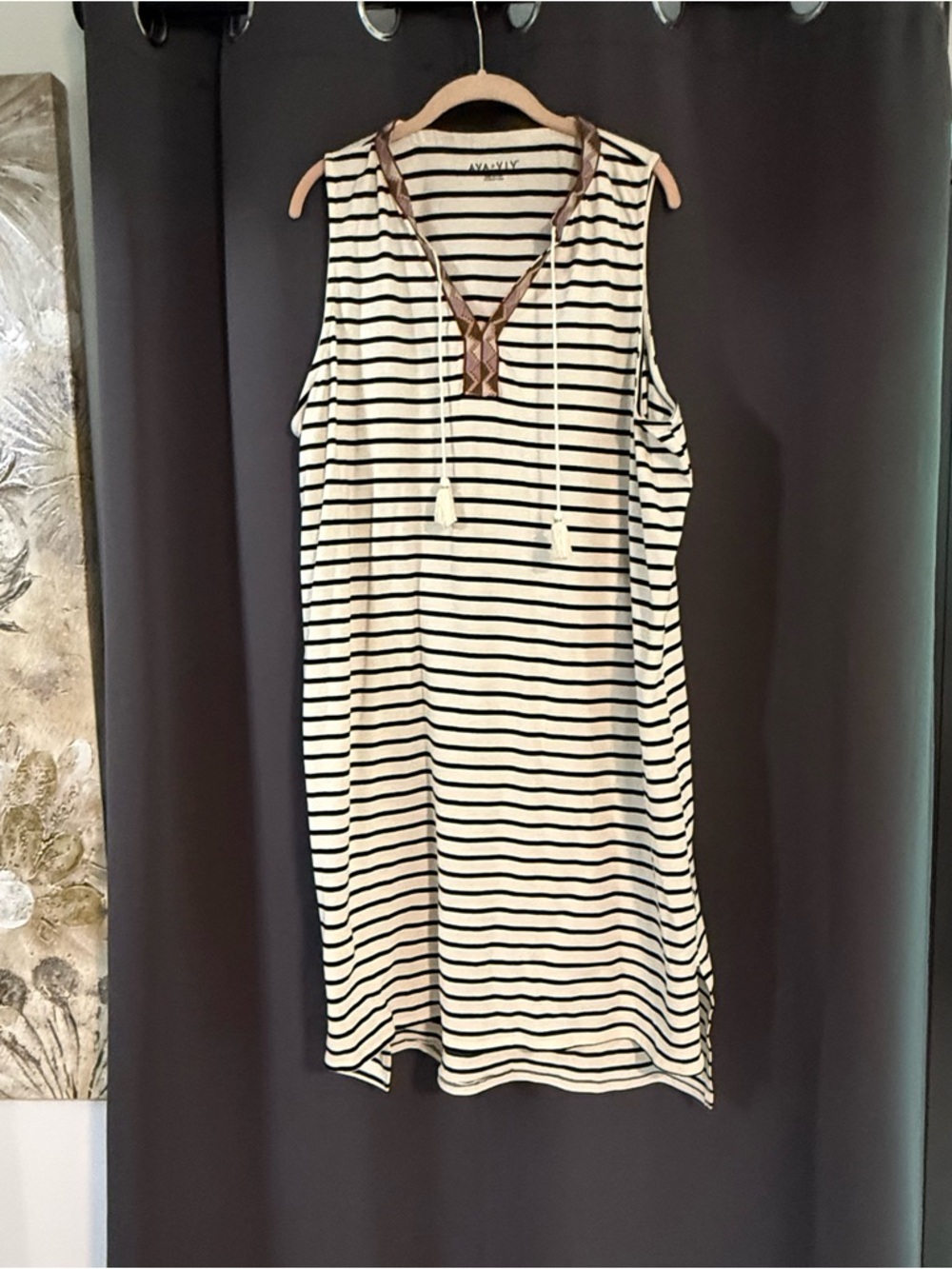 Ava & Viv Cream and Black Striped Sleeveless Midi Dress